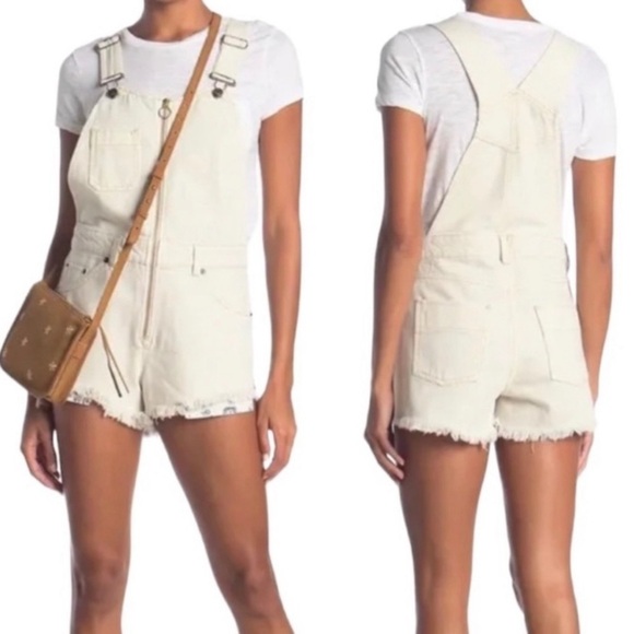 NWT Free People We The Free Sunkissed Overalls Shorts in Off White Size 2 - Picture 11 of 11